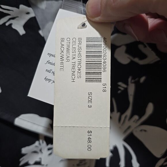 Black White Floral Raincoat Jacket FitsLg Chicos3 NWT Belted Boho Chic Glam City - Picture 12 of 16